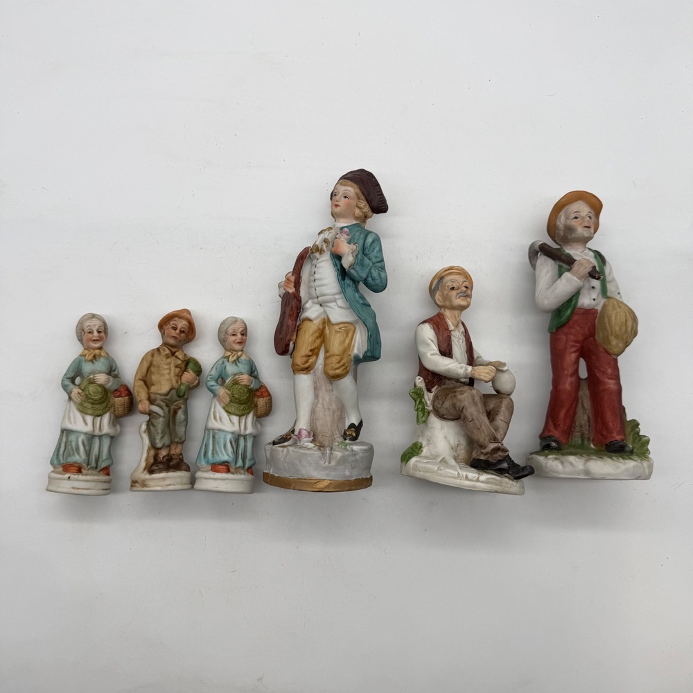 VTG‎ Porcelain Figurines Village People Set of 6 Farmers Gardeners country